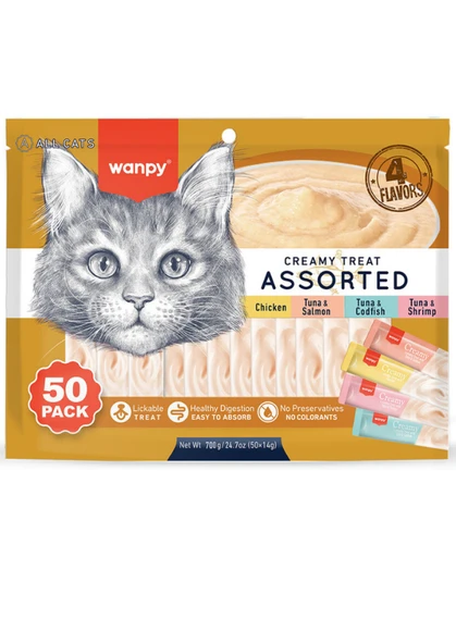 Wanpy Pouch Karışık 4 Lezzet Yetişkin Yaş Kedi Maması 14 Gr 50'li Kutu ürün görseli 1