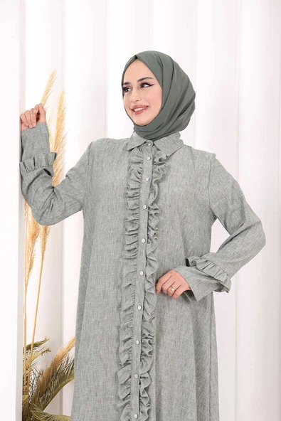 Fırfır Detaylı Elbise 6066 Mint - Resim 5