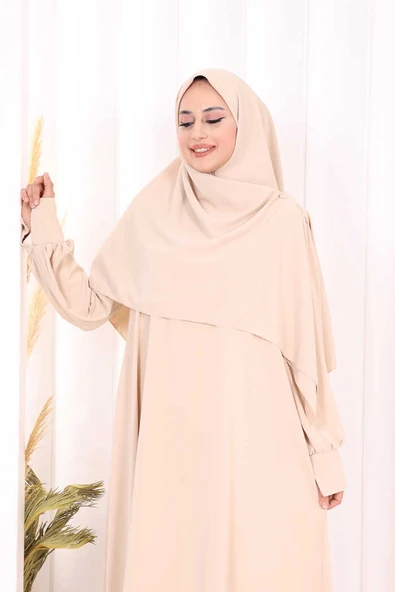 Eşarplı Elbise 6059 Taş - Resim 6