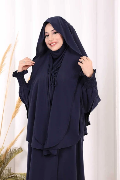 Peçeli Cilbab Model Elbise 6063 Lacivert - Resim 6