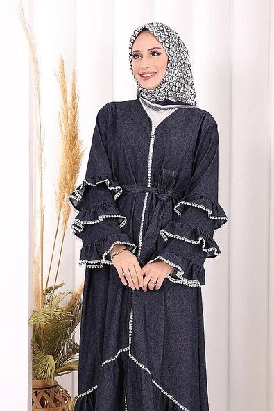 Fırfır Detaylı Abaya 6078 Lacivert - Resim 5