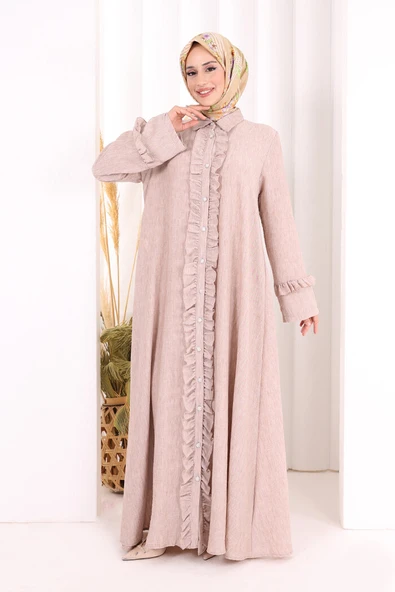 Fırfır Detaylı Elbise 6066 Somon - Resim 2