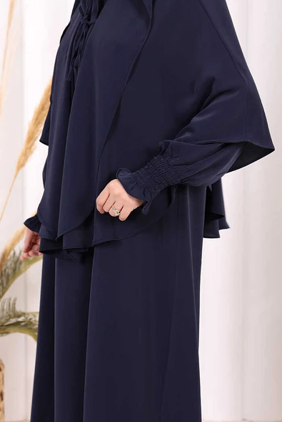 Peçeli Cilbab Model Elbise 6063 Lacivert - Resim 7