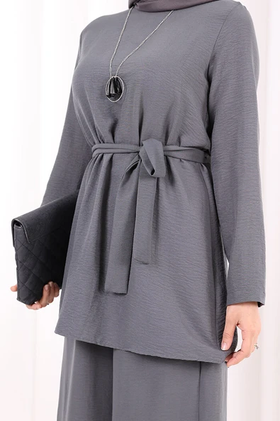 Kolyeli Tunik Pantolon Takım 8027 Antrasit - Resim 6