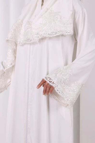 Dantelli Namaz Feracesi 6093 Ekru - Resim 5