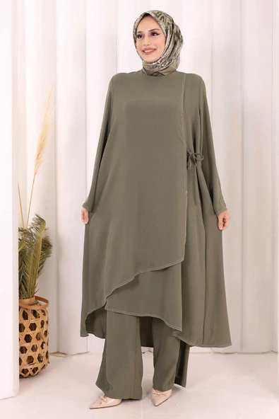 Biyeli Uzun Tunik Pantolon Takım 8005 Haki ürün görseli 1