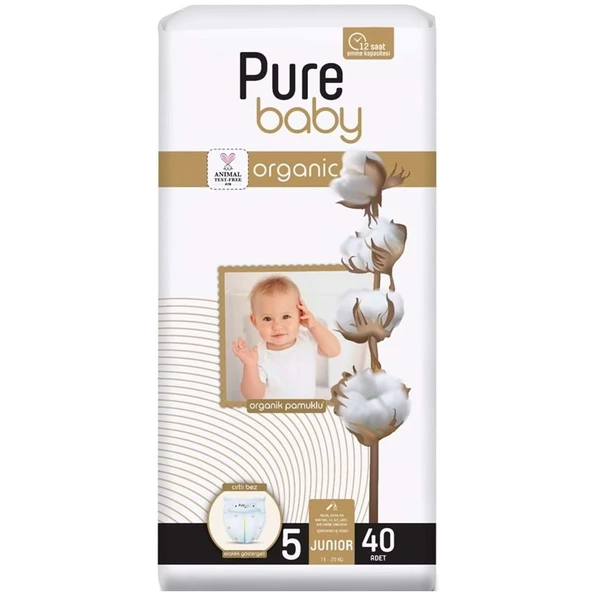 Pure Baby Organik Bebek Bezi 5 Beden 11-20 KG Junior 40 Adet Ekonomik Pk ürün görseli 1
