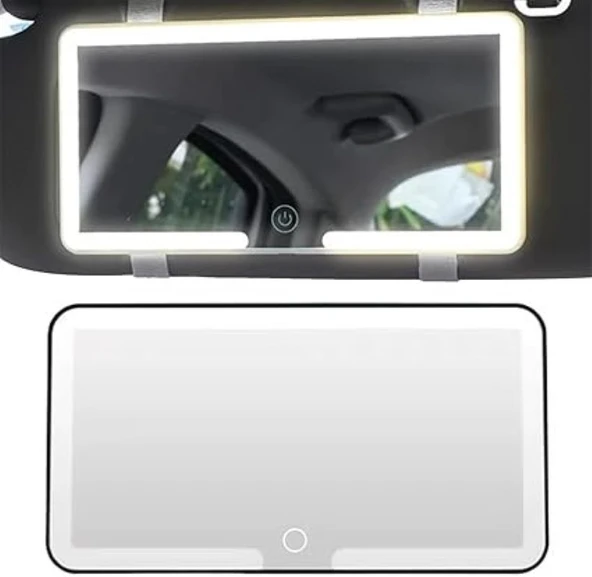 Monozone Şarjlı LED Araç Makyaj Aynası 3 Kademeli Işık Dokunmatik HD Güneşlik Aynası Kadın Araç İçi ürün görseli 1