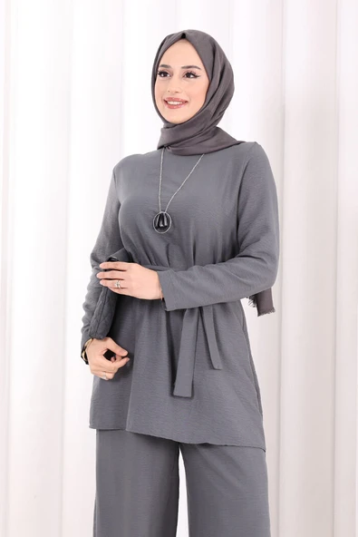 Kolyeli Tunik Pantolon Takım 8027 Antrasit - Resim 5