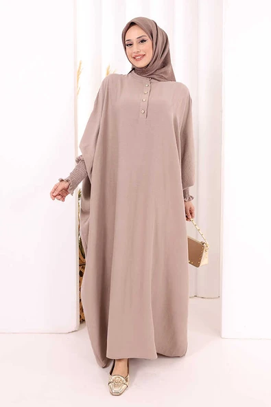 Yarasakollu Elbise 6077 Vizon - Resim 3