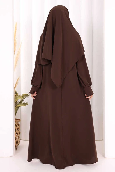 Eşarplı Elbise 6059 Kahverengi - Resim 5
