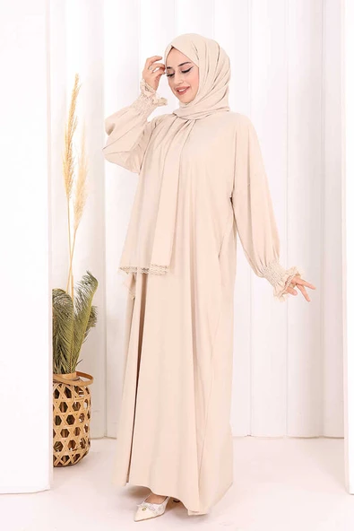 Kendinden Şallı Namaz  Elbisesi 8007 Taş - Resim 2
