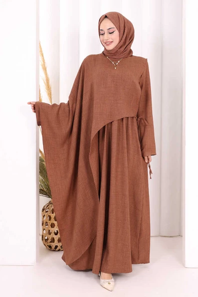 Pelerinli Elbise 6068 Taba ürün görseli 1