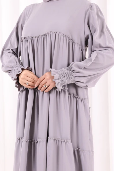 Dubai Katlı Salaş Elbise 6023 Gri - Resim 6