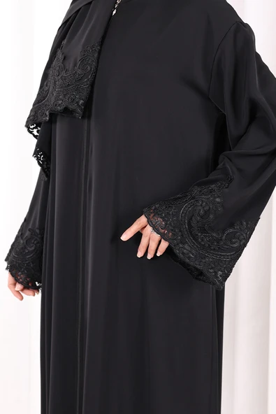 Dantelli Namaz Feracesi 6093 Siyah - Resim 6
