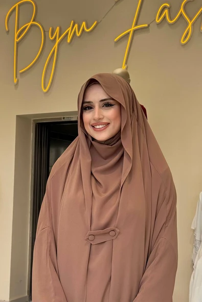 Medine Kendinden Peçeli Sufleli Cilbab 6032 Taba - Resim 4