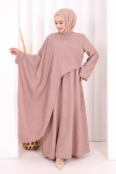 Pelerinli Elbise 6068 Gül Kurusu - Resim 2