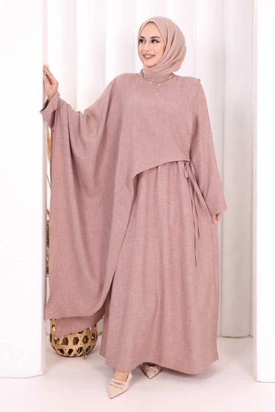Pelerinli Elbise 6068 Gül Kurusu - Resim 4
