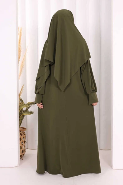 Eşarplı Elbise 6059 Haki - Resim 5