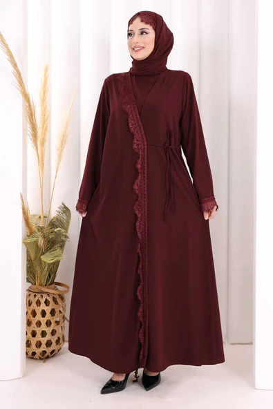 Danteli Şallı Abaya Şal Hediyelidir! 7069 Bordo ürün görseli 1
