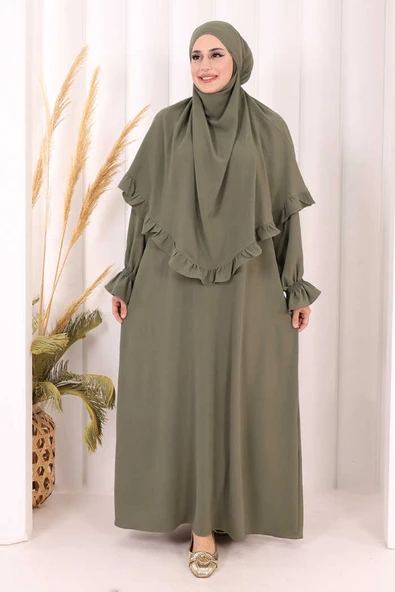 Sufleli Namaz Elbisesi 6034 Haki - Resim 2
