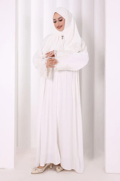 Dantelli Namaz Feracesi 6093 Ekru - Resim 2