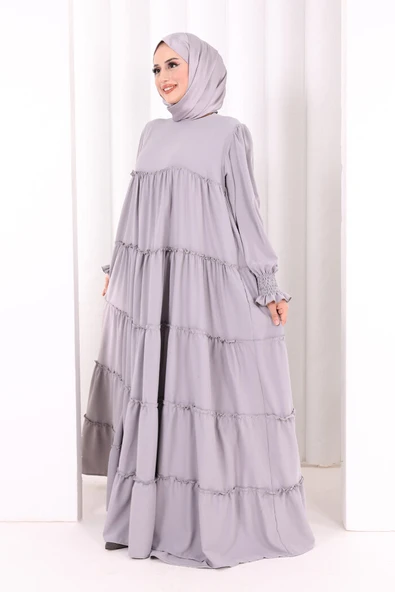 Dubai Katlı Salaş Elbise 6023 Gri - Resim 3