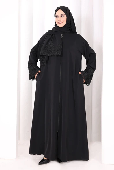 Dantelli Namaz Feracesi 6093 Siyah - Resim 4