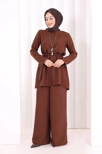 Kolyeli Tunik Pantolon Takım 8027 Kahverengi ürün görseli 1
