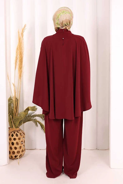 Pelerinli Tulum 8022 Bordo - Resim 5