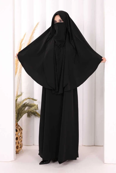 Peçeli Cilbab Model Elbise 6063 Siyah - Resim 3