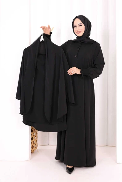 Peçeli Cilbab Model Elbise 6063 Siyah - Resim 2