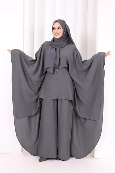 Kolyeli Tunik Pantolon Takım 8026 Antrasit - Resim 3