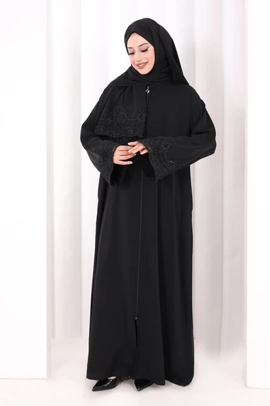 Dantelli Namaz Feracesi 6093 Siyah - Resim 2
