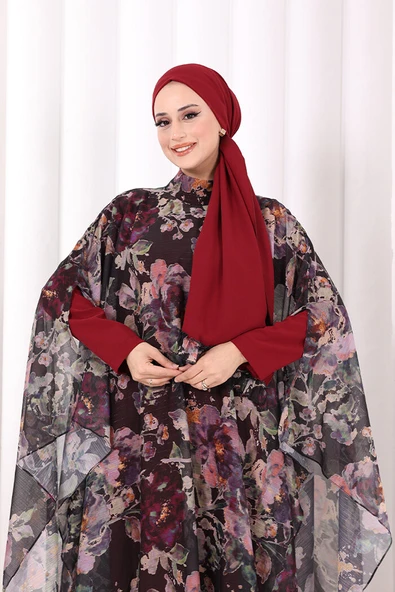 Desenli Şallı Elbise 6076 Siyah - Resim 5