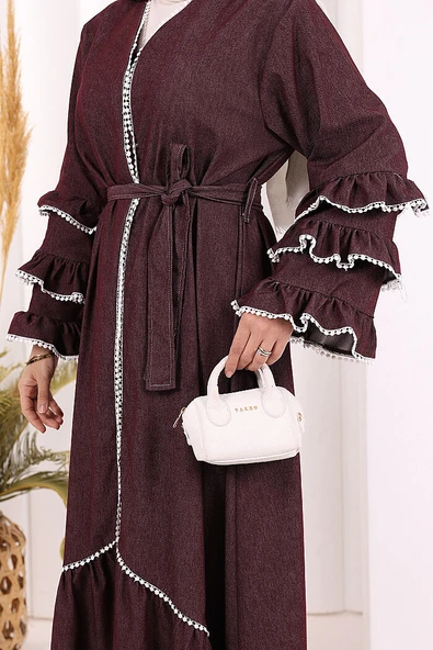 Fırfır Detaylı Abaya 6078 Bordo - Resim 5