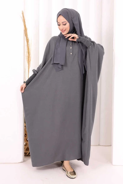 Yarasakollu Elbise 6077 Antrasit - Resim 2