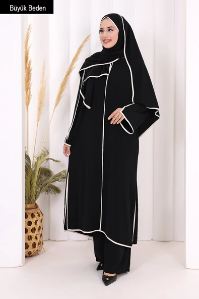 8001-1 Biyeli Pantolonlu Tunik Takım  Şal Siyah ürün görseli 1