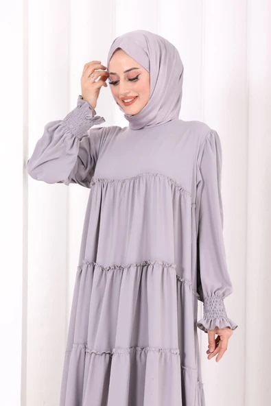 Dubai Katlı Salaş Elbise 6023 Gri - Resim 5