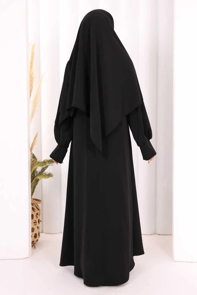 Eşarplı Elbise 6059 Siyah - Resim 4