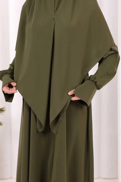Eşarplı Elbise 6059 Haki - Resim 7