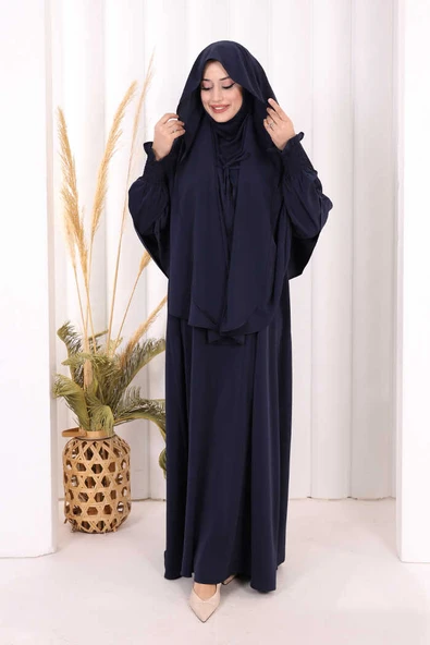 Peçeli Cilbab Model Elbise 6063 Lacivert - Resim 5