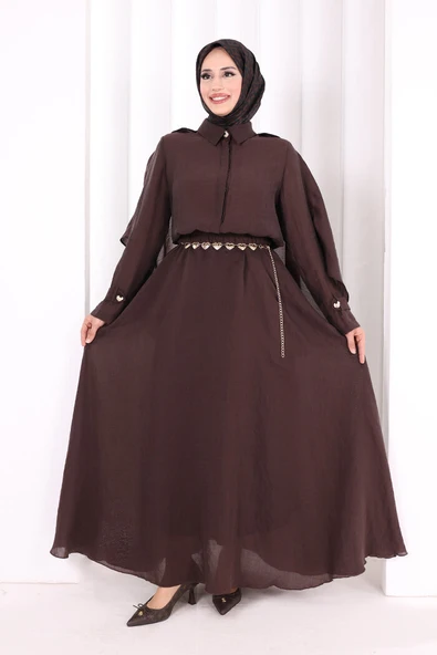 Kloş Etek Tunik Takım 8028 Kahverengi ürün görseli 1