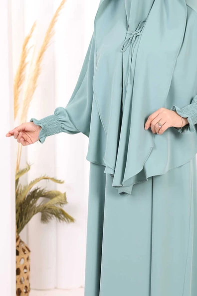 Peçeli Cilbab Model Elbise 6063 Mint - Resim 6