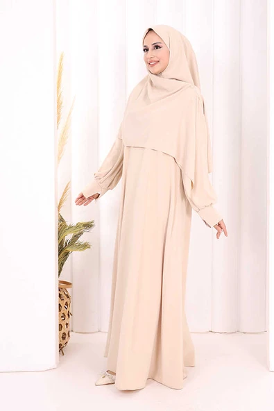 Eşarplı Elbise 6059 Taş - Resim 3