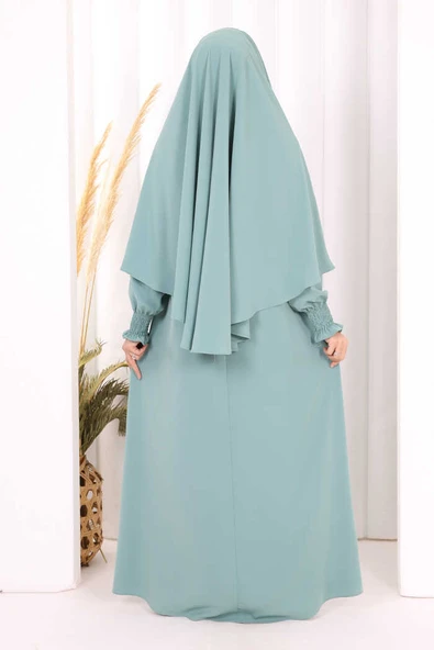 Peçeli Cilbab Model Elbise 6063 Mint - Resim 4