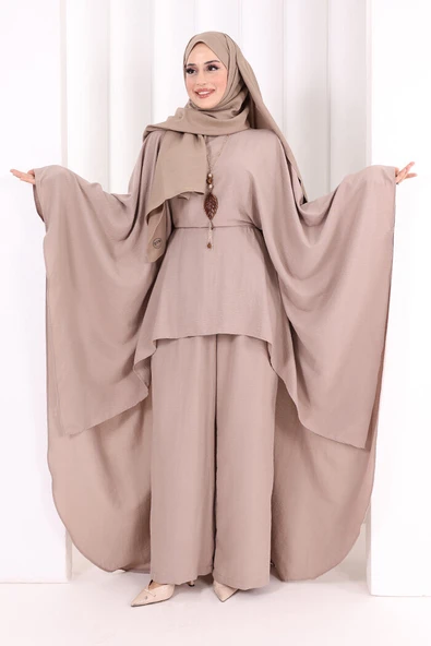 Kolyeli Tunik Pantolon Takım 8026 Vizon ürün görseli 1