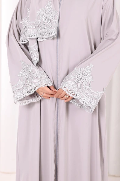 Dantelli Namaz Feracesi 6093 Gri - Resim 5