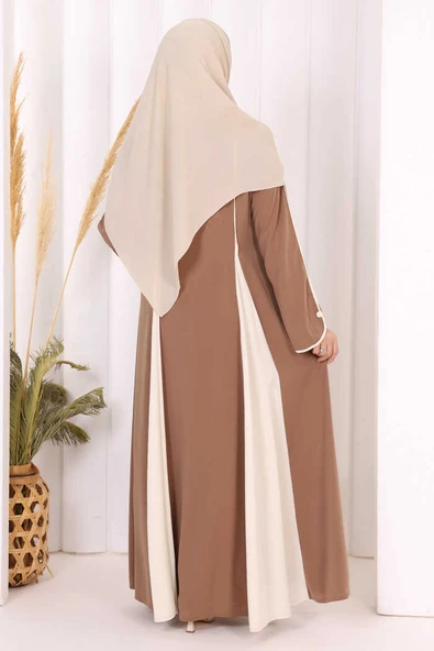Dubai Biyeli Fermuarlı Ferace 7050 Taba - Resim 6