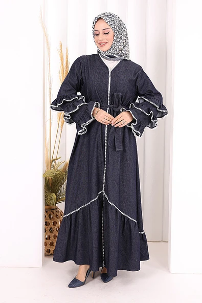 Fırfır Detaylı Abaya 6078 Lacivert - Resim 2
